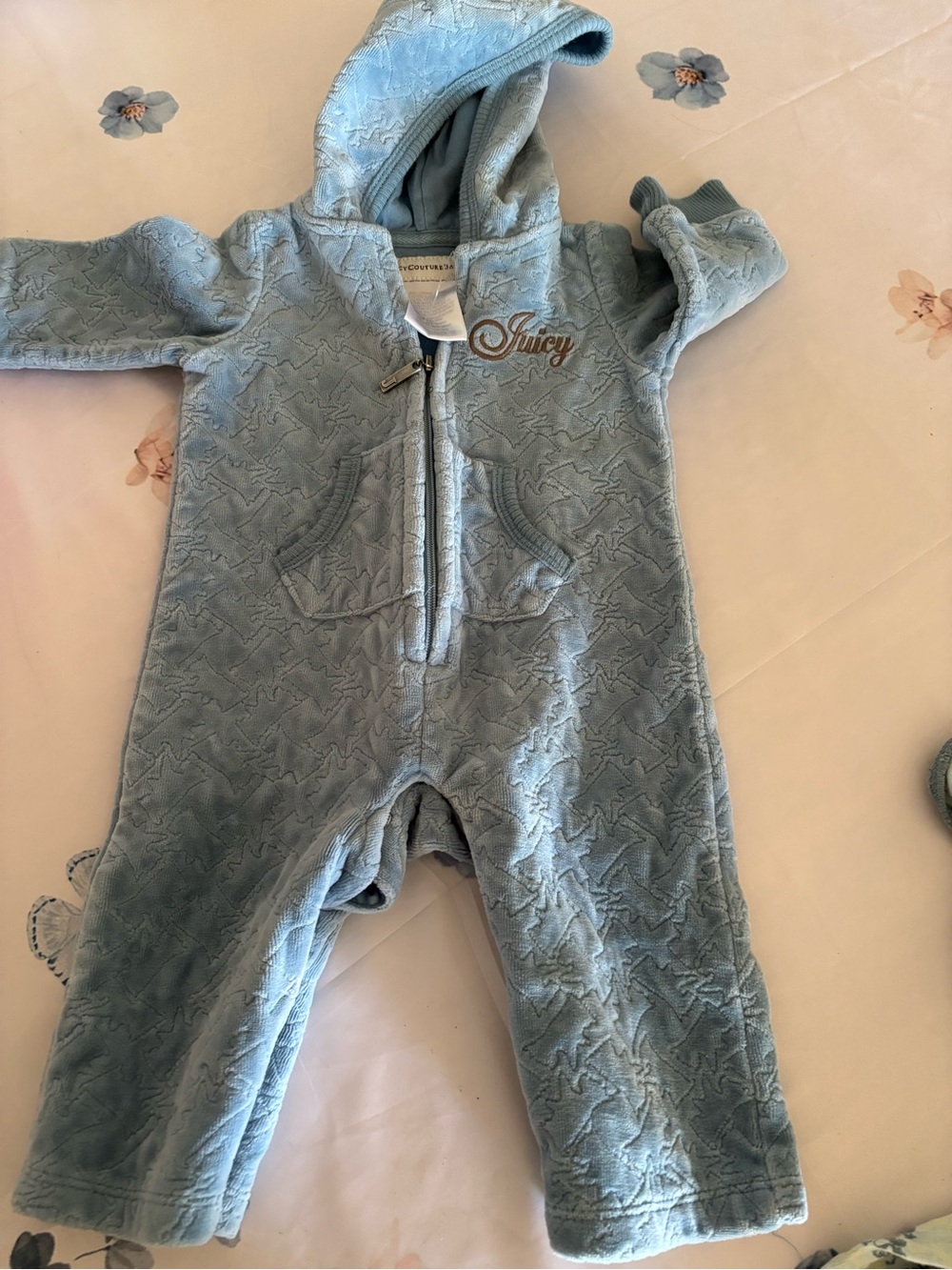 Juicy Couture Light Blue Hooded Fleece One-Piece Romper